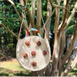 NWT Jcrew circle pom pom straw bag